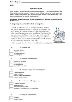 Avaluació unitat 6 de català (cinquè)