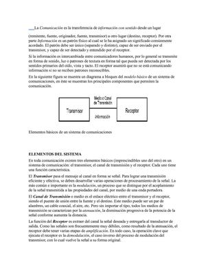 La Comunicación es la transferencia de información con sentido desde un lugar