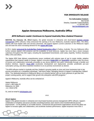Appian Announces Melbourne, Australia Office