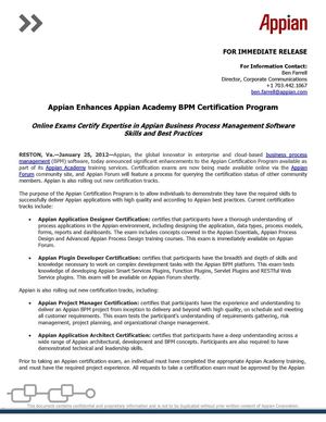 Appian Enhances Appian Academy BPM Certification Program