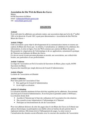 Statuts de l'association du Site Web du Béarn des Gaves