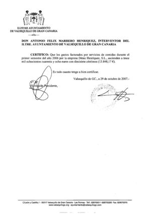 Certificado de gastos en comida.