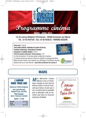 Programme cinéma mars / avril 2012