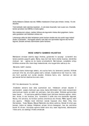 Biografia eta idazlana. Aloña Aldasoro.  Inoiz argitu gabeko hilketak. 