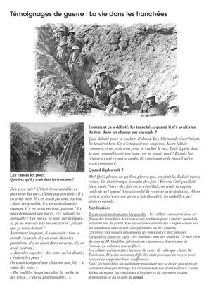 TEMOIGNAGES DE SOLDATS, LA VIE DANS LES TRANCHEES