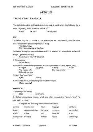 THE ARTICLE IN ENGLISH. USE AND OMISSION