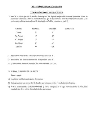 Actividad de diagnóstico. Números Enteros