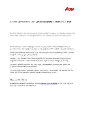 Aon Risk Solutions Hires Shine Communications to Tackle Insurance Brief 