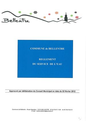 Règlement du service de l'eau au 24 01 2012