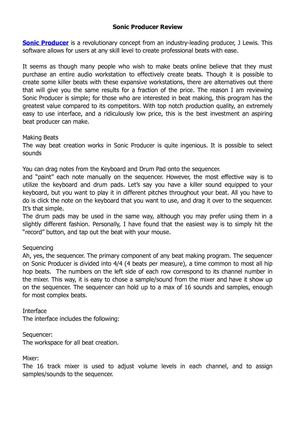 Sonic Producer Review