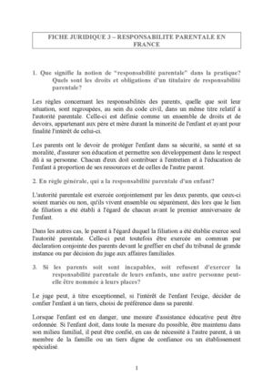 FICHE JURIDIQUE 3 – RESPONSABILITE PARENTALE EN FRANCE