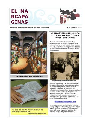 EL MARCAPÁGINAS FEBRERO 2,012