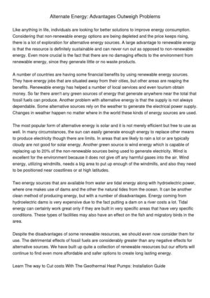 Alternate Energy Advantages Outweigh The Problems