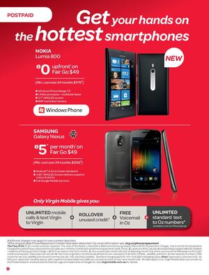 Virgin mobile nokia lumia 800 and Galaxy Nexus