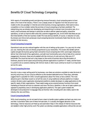 Benefits Of Cloud Technology Computing