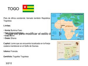 ASPECTO POLÌTICO Y ECONÒMICO DE LA REPÙBLICA DE TOGO