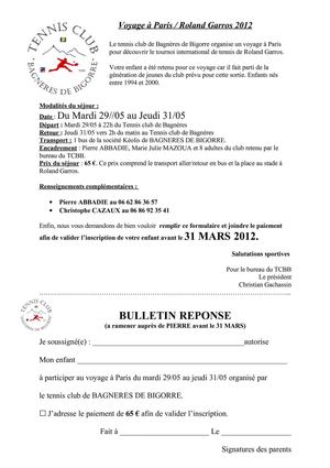 bulletin réponse Roland Garros