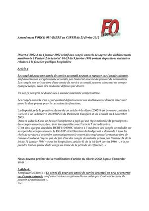 Décret n°2002-8 du 4 janvier 2002 relatif aux congés annuels des agents des établissements mentionnés à l'article 2 de la loi n° 86-33 du 9 janvier 1986 portant dispositions statutaires relatives à la fonction publique hospitalière 