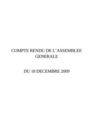 Compte rendu de l'assemblée générale du 18 Décembre 2009