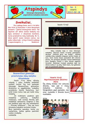 Senamiesčio pagr. mokyklos laikraštėlis Atspindys. Nr. 3 (Vasaris)