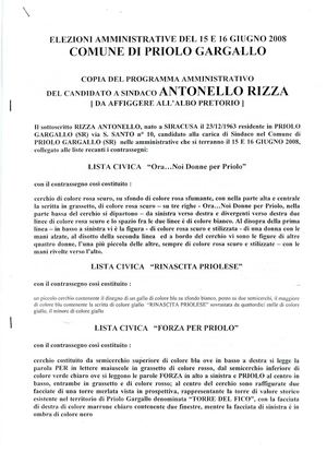 Programma amministrativo del sindaco protempore di Priolo, Antonello Rizza