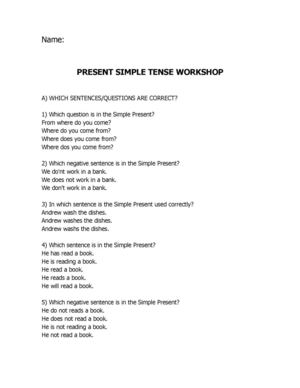 PRESENT SIMPLE TENSE WORKSHOP