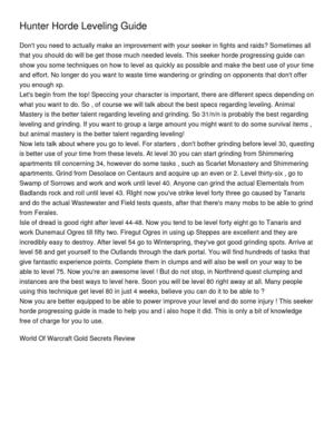 Hunter Horde Leveling Guide