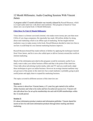 12 Month Millionaire: Audio Coaching Sessions With Vincent James