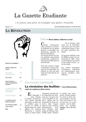ICES - La Gazette étudiante, n° 1 - La Révolution