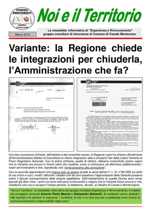 Newsletter Noi e il territorio - Marzo 2012