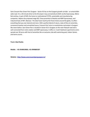 Sare Crescent Parc Gurgaon, 9540919669, Sare Green Parc Sector 92 Gurgaon