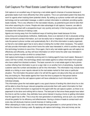 Call Capture For Real Estate Lead Generation And Management