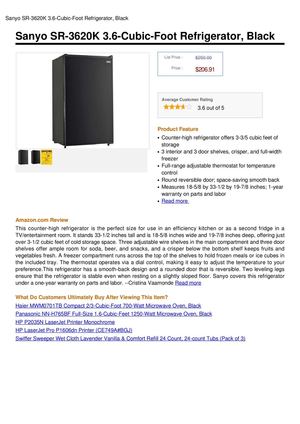 Sanyo SR-3620K 36-Cubic-Foot Refrigerator Black