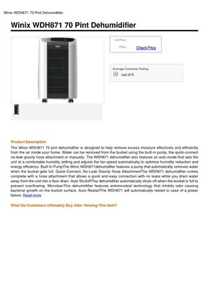 Winix WDH871 70 Pint Dehumidifier