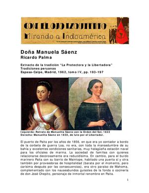 Doña Manuela Sáenz. Tradiciones peruanas