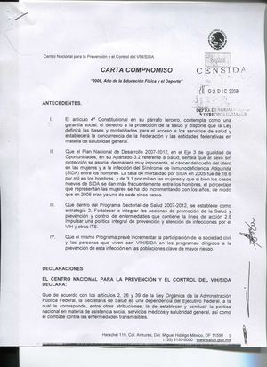 "Carta compromiso" firmada entre CENSIDA y Brigada Callejera de Apoyo a la Mujer, E.M.A.C.,