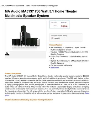 MA Audio MA5137 700 Watt 51 Home Theater Multimedia Speaker System