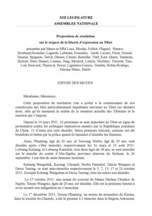 Proposition de resolution Tibet de Lionnel LUCA