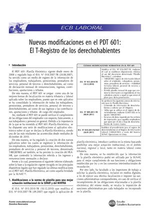 MODIFICACIONES EN EL PDT 601 PLANILLA ELECTRONICA