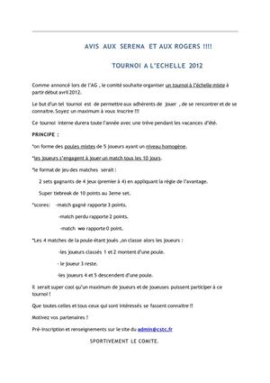 Tournoi à l'échelle 2012 - Tout est détaillé ici !