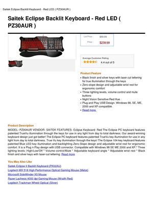 Saitek Eclipse Backlit Keyboard - Red LED