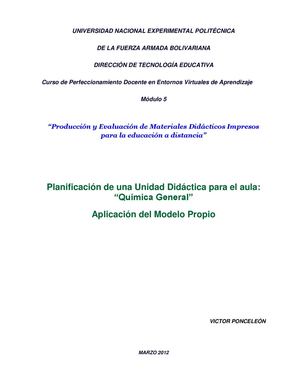 Planificación de una Unidad Didáctica para el Aula de Química General - UNEFA