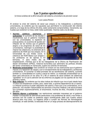 Las 5 patas quebradas. Reflexión de Luis Loaiza Rincón