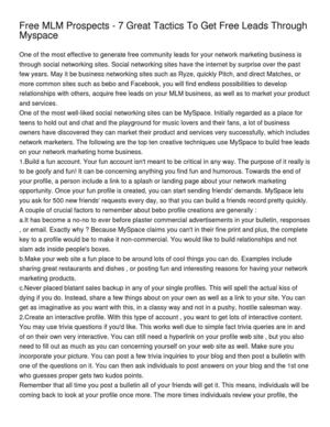 Free MLM Prospects - 7 Great Tactics To Get Free Leads Through Myspace