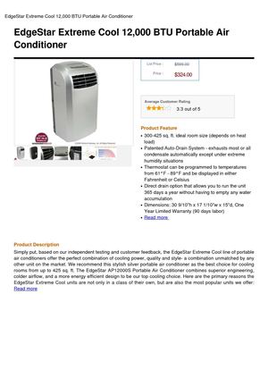 Edgestar Extreme Cool 12,000 BTU Portable Air Conditioner