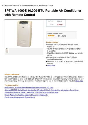 SPT WA-1000E 10,000-BTU Portable Air Conditioner With Remote Control