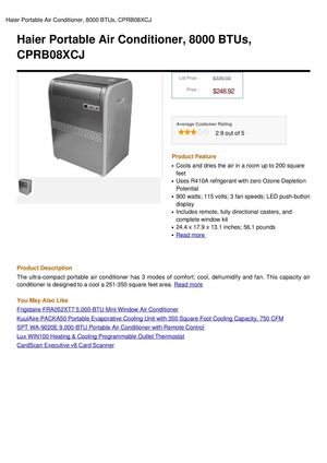 Haier Portable Air Conditioner, 8000 Btus, CPRB08XCJ
