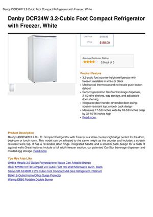 Danby DCR34W 3.2-Cubic Foot Compact Refrigerator With Freezer, White