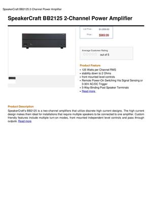 Speakercraft BB2125 2-Channel Power Amplifier