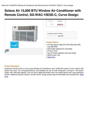 Soleus Air 15,000 BTU Window Air Conditioner With Remote Control, SG-WAC-15ESE-C, Curve Design
